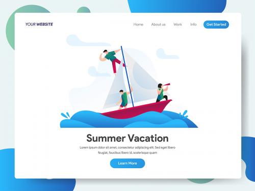 Summer Vacation with Boat Illustration - summer-vacation-with-boat-illustration