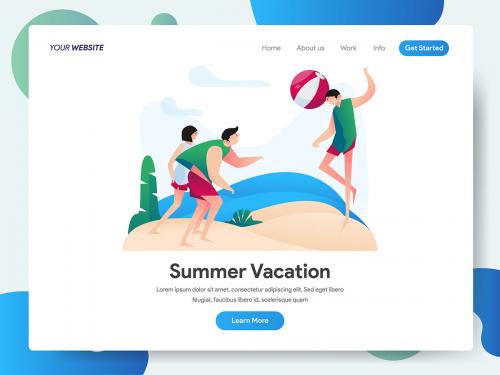 Summer Vacation with Group of People Playing Beach Ball Illustration - summer-vacation-with-group-of-people-playing-beach-ball-illustration