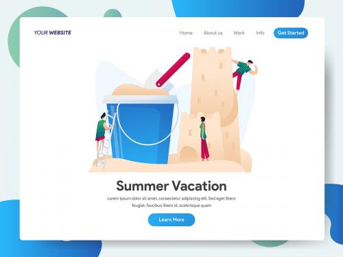 Summer Vacation with Sand Castle and Bucket Illustration - summer-vacation-with-sand-castle-and-bucket-illustration