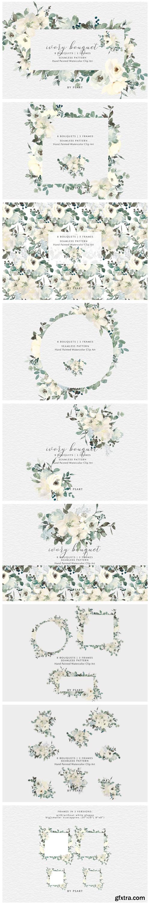 Ivory Watercolor Bouquets Frames Pattern 2687482