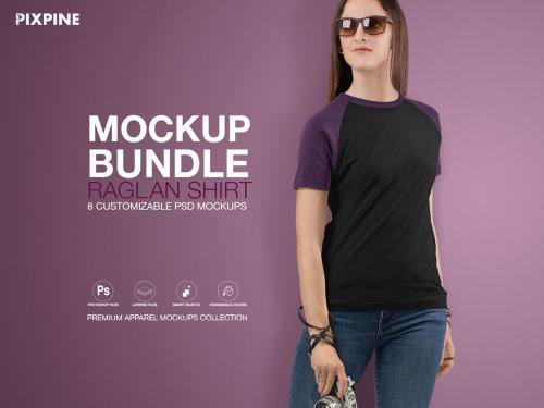 T-Shirt Mockups Bundle | Women's Raglan Shirt - t-shirt-mockups-bundle-women-s-raglan-shirt