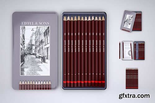 Graphic Pencils Tin Set Mock-Up