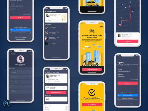 Taxi Booking Mobile App UI Kit Dark Version - taxi-booking-mobile-app-ui-kit-dark-version