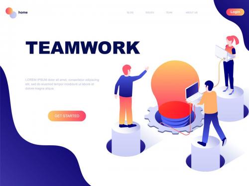 Teamwork Isometric Landing Page Template - teamwork-isometric-landing-page-template