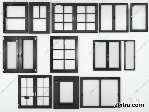 Modern solid wood window combination 3d model