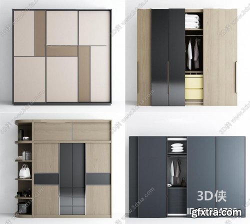 Modern solid wood wardrobe combination 3D model