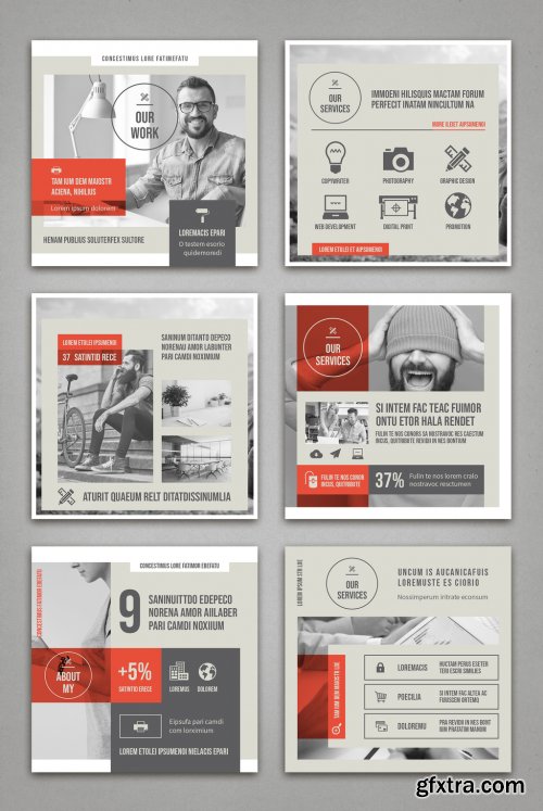 Pale Beige and Gray with Red Accents Social Media Square Post Layouts 314311321