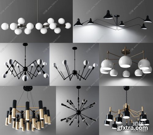 Modern metal pendant lamp combination 3D model