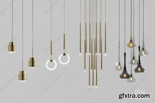 Modern metal pendant lamp combination 3D model