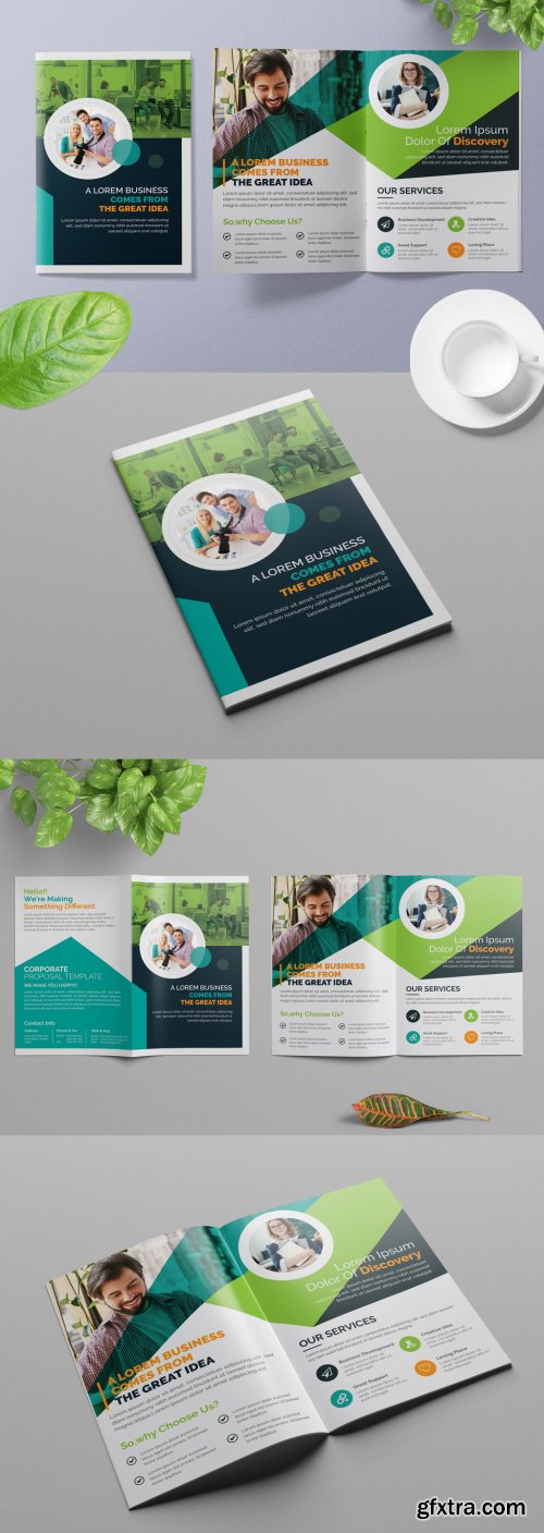 Bifold Brochure Layout with Green Accents 313885954