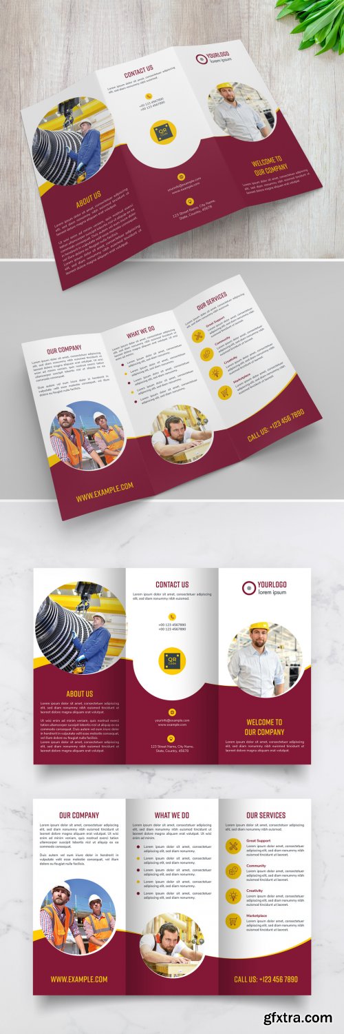 Trifold Brochure Layout with Circle Photo Masks 313939160  