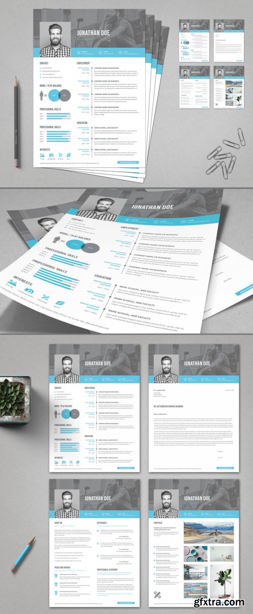 Resume Cover Letter Portfolio Layout with Blue Accents 314514984