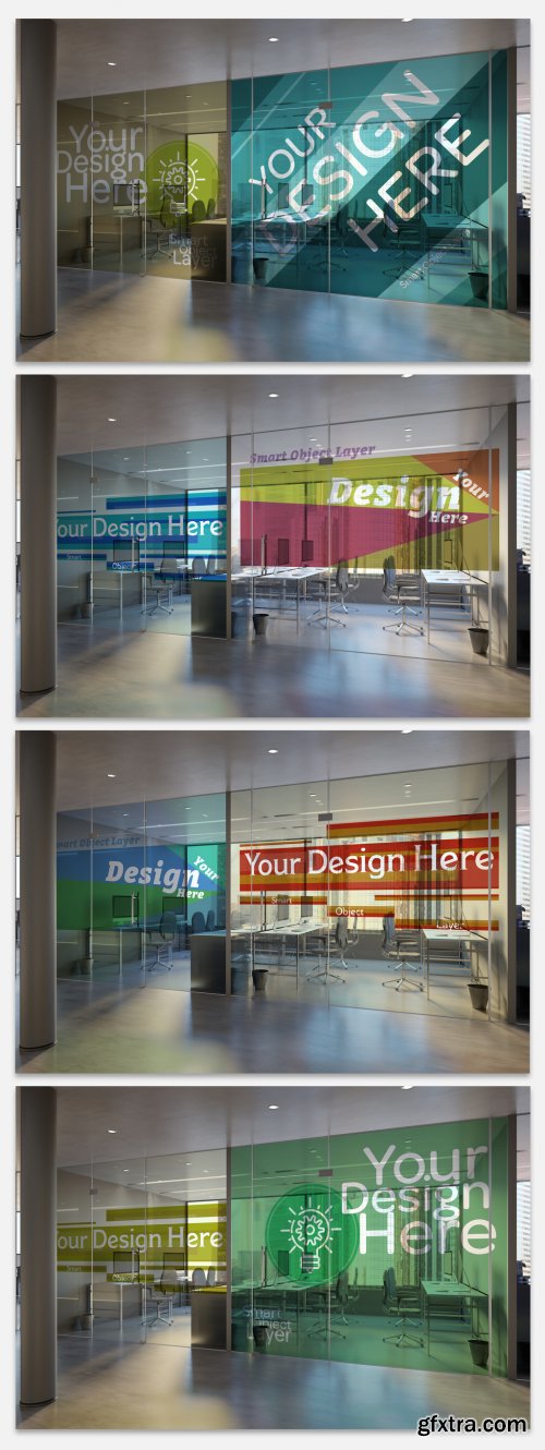 Glass Office Room Wall Mockup 250724296