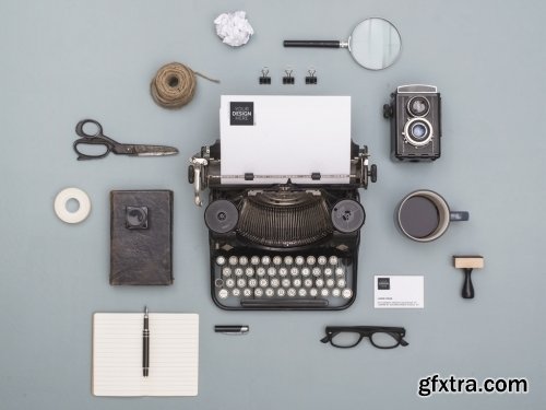 Typewriter with Devices, Stationery and Accessories Mockup 2 193493041