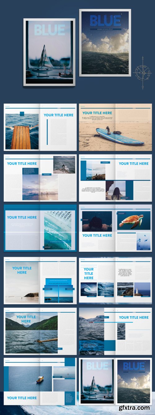 Blue Magazine Layout with Graphic Accents 265505616