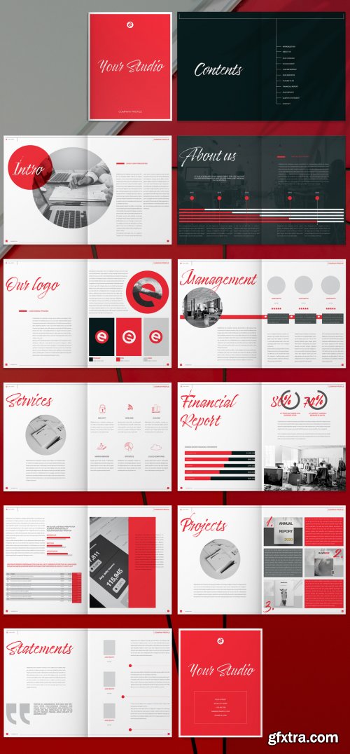 Brochure Layout with Red and Black Accents 265507646