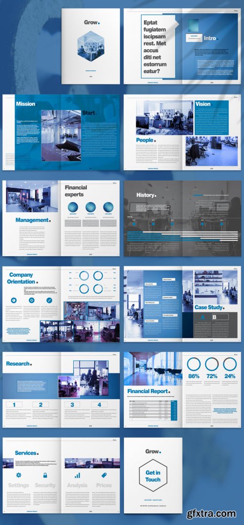 Brochure Layout with Blue and Grey Accents 265507643