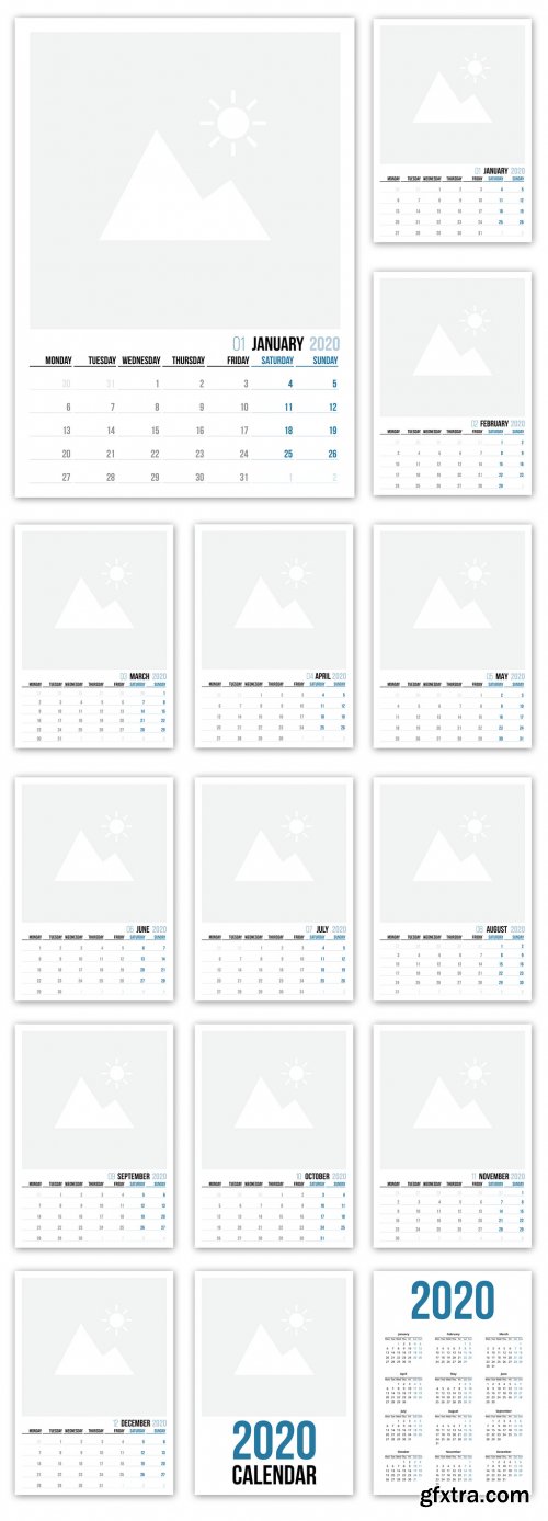 2020 Calendar Layout with Blue Accents 315678612