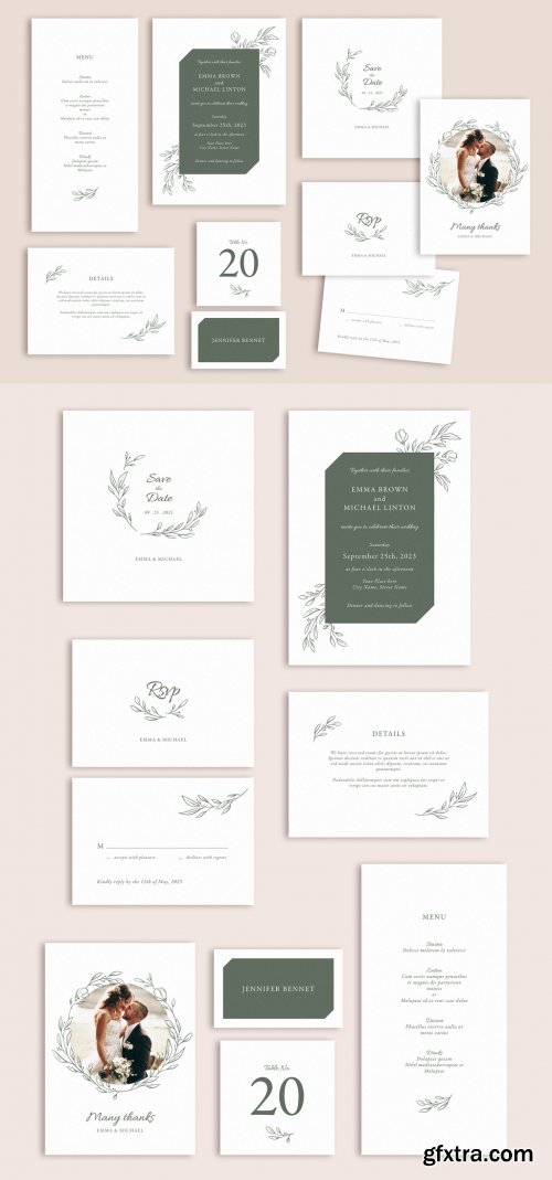 Wedding Suite Layout Set with Leaf Illustrations 315417775