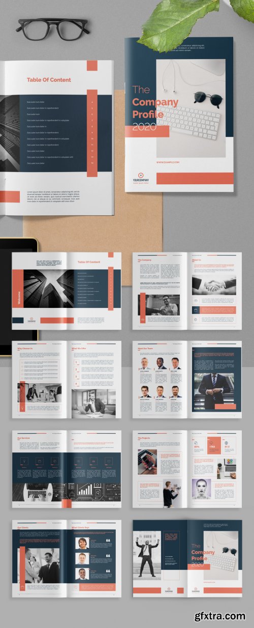 Company Profile Brochure Layout with Salmon Red Accents 313866149