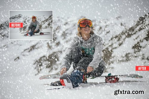 CreativeMarket - Soft Snowfall Photoshop Action 4387353