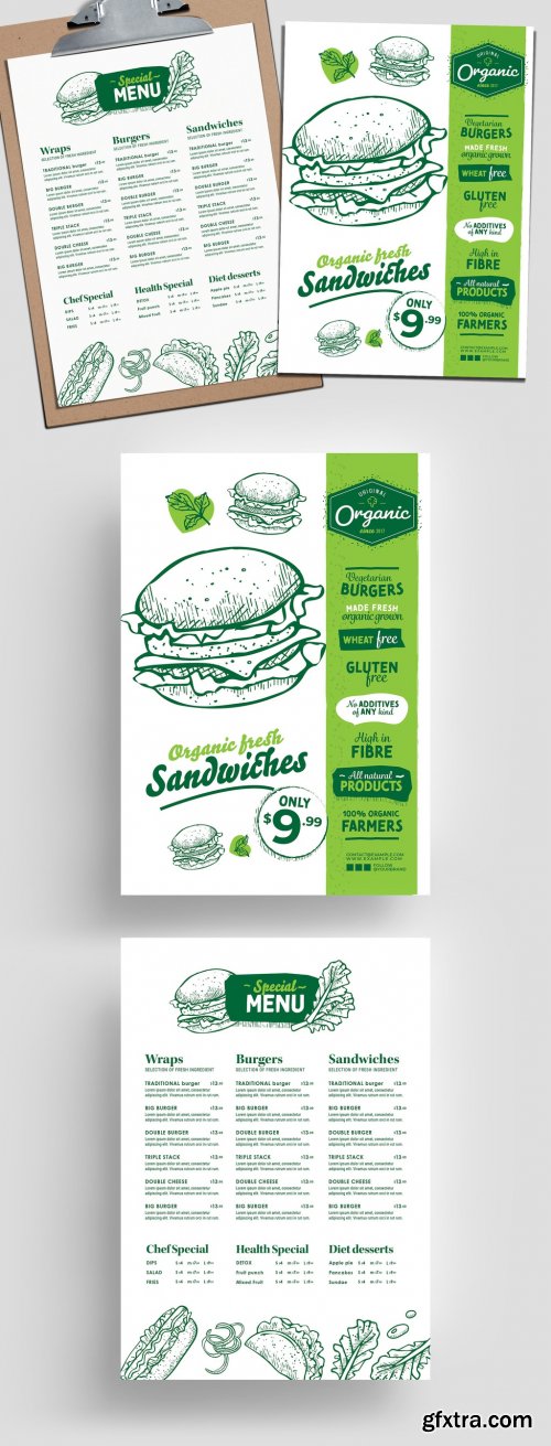 Sandwich Burger Menu Layout with Healthy Organic Theme 315968408