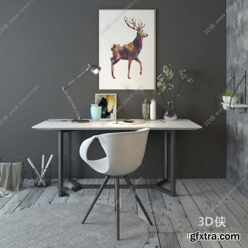 Modern desk / Chair / Decorative set 