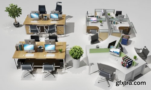 Modern office desk screen deck combination 3D model