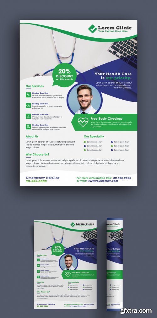 Flyer Layout with Green and Blue Accents 315762380