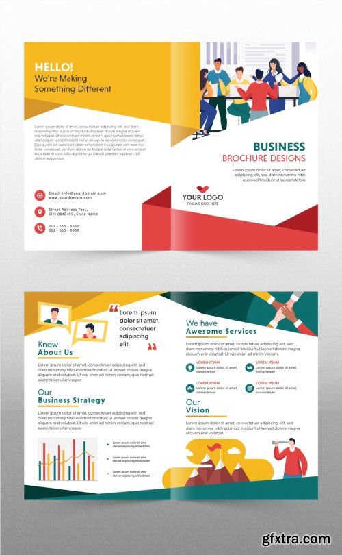 Bright Business Flyer Layout with Vector Character Illustrations 316003951