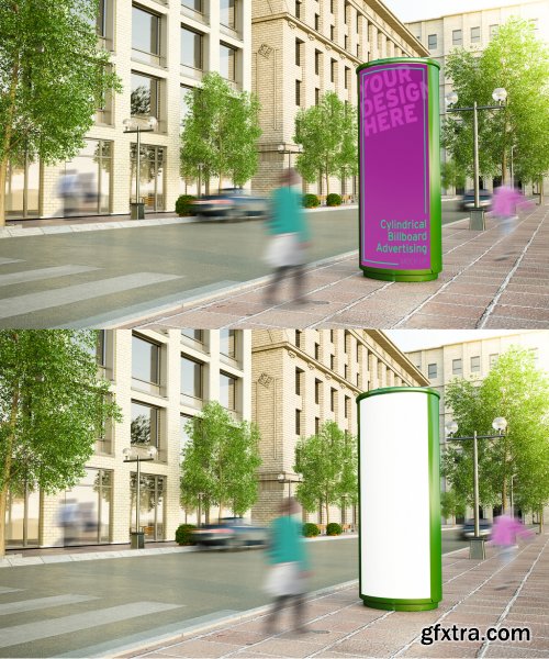 Cylindrical Billboard on City Street Mockup 271653917