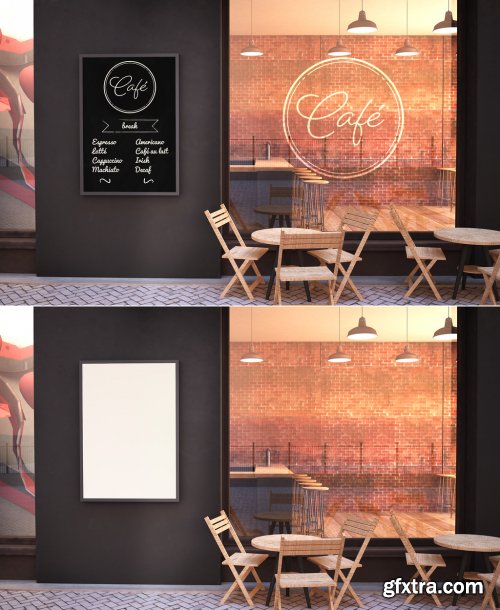 Cafe Facade Mockup with Branding wall and Poster 272010194