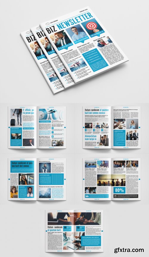 Business Newsletter Layout with Blue Accents 317094014