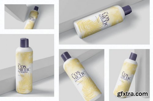 Long Round Cylindrical Plastic Bottle Mockups