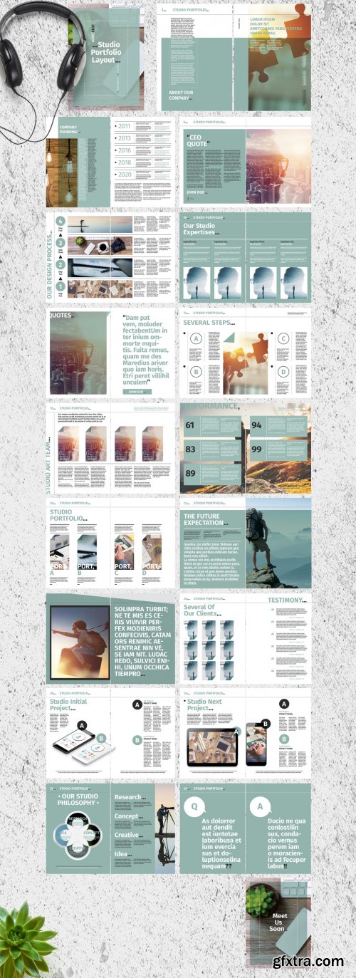 Teal and White Studio Portfolio Layout 285092184