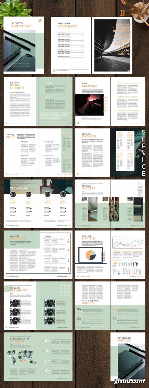 Business Brochure Layout with Green and Orange Accents 246490262