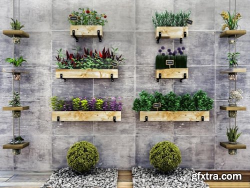 Modern wall green potted plant combination 3D model