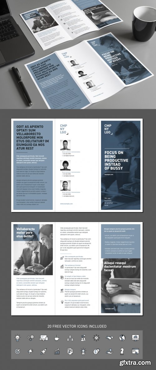 Business Trifold Brochure Layout with Blue Accents 220013285