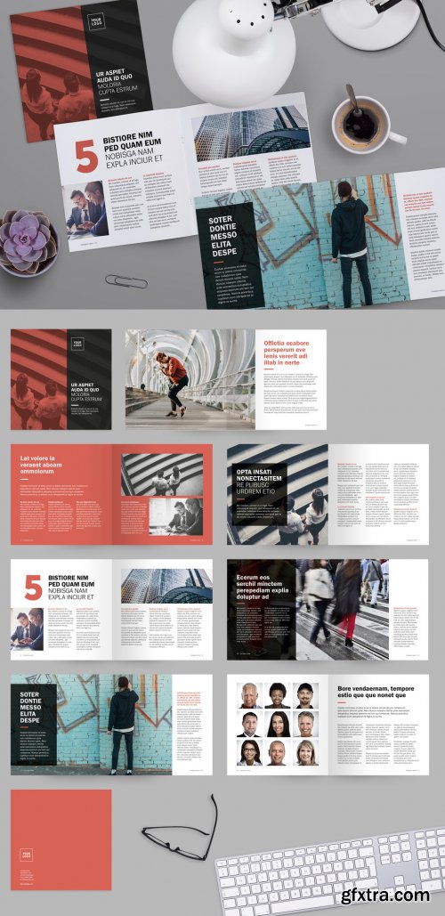 Square Brochure Layout with Red Accents 228405711