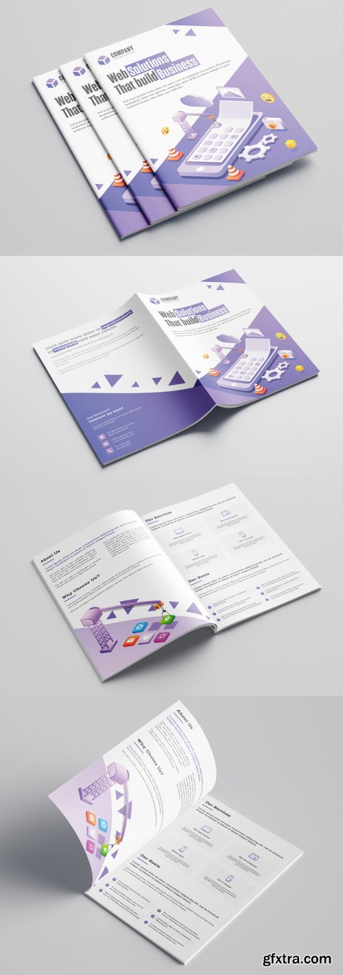 Purple and White Bifold Business Brochure Layout with Illustrations 317547080