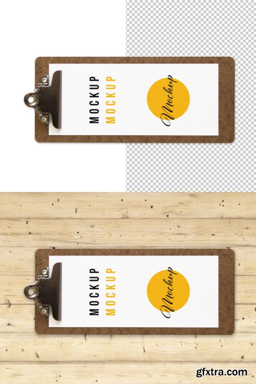 Long Wooden Menu Clipboard Top View Mockup 317591038