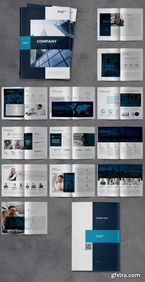 Company Profile Brochure Layout with Dark Blue Accents 317759457