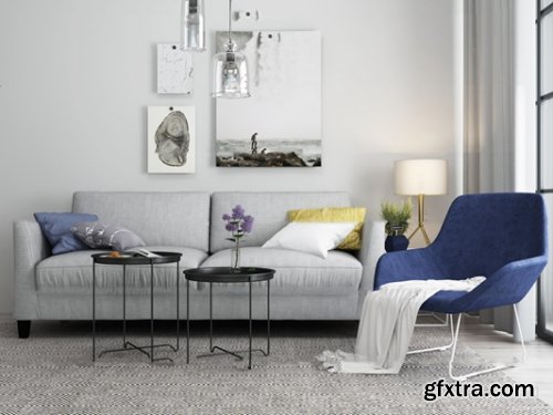 Nordic two-seat sofa coffee table single chair combination