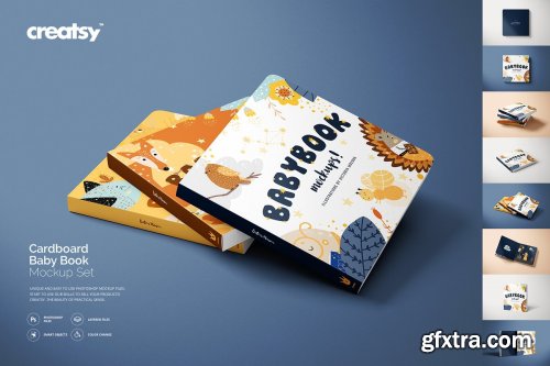 CreativeMarket - Cardboard Baby Book Mockup Set 4358331