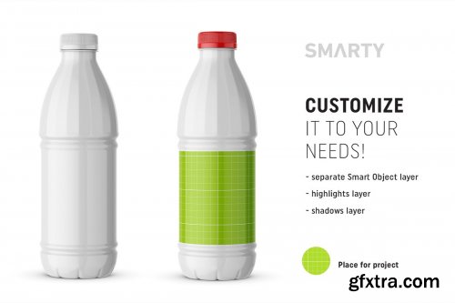 CreativeMarket - Glossy milk bottle mockup 4360273