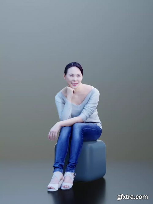 Casual Woman Sitting & Laughing Scanned 3d model