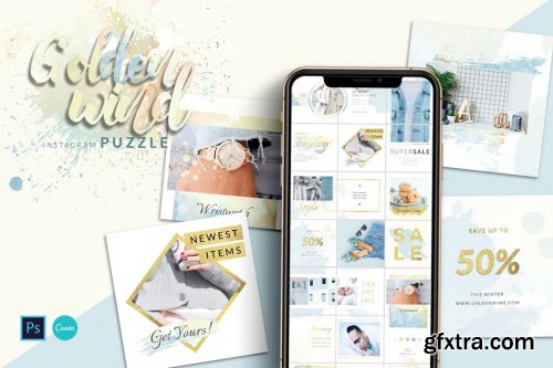 CreativeMarket - Wind Instagram Puzzle - Canva & PS 4458401