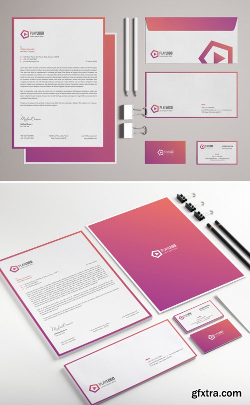 Pink Gradient Stationery Set with Abstract Logo Illustration 318705144  