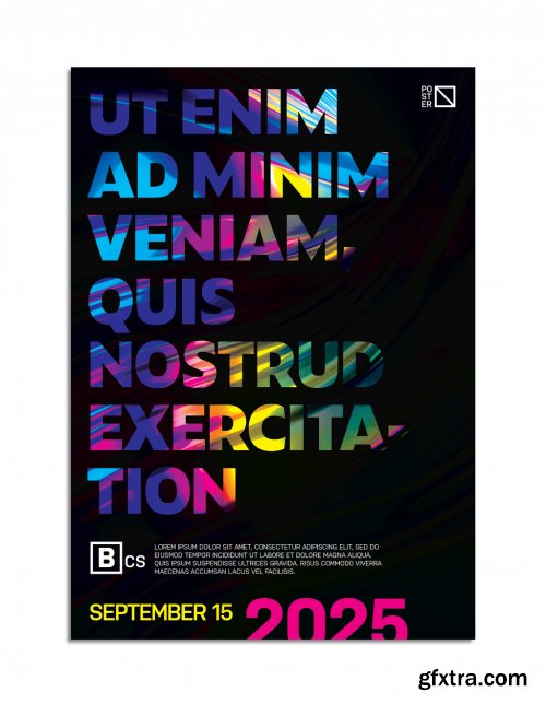 Colorful Poster Layout with Abstract Glowing Wave Text Overlay 318991481