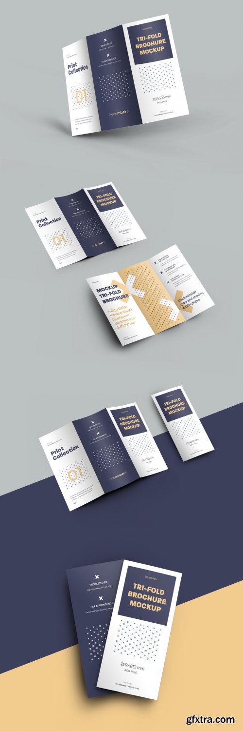 4 Mockup Set of Tri Fold Roll Brochures 318986644